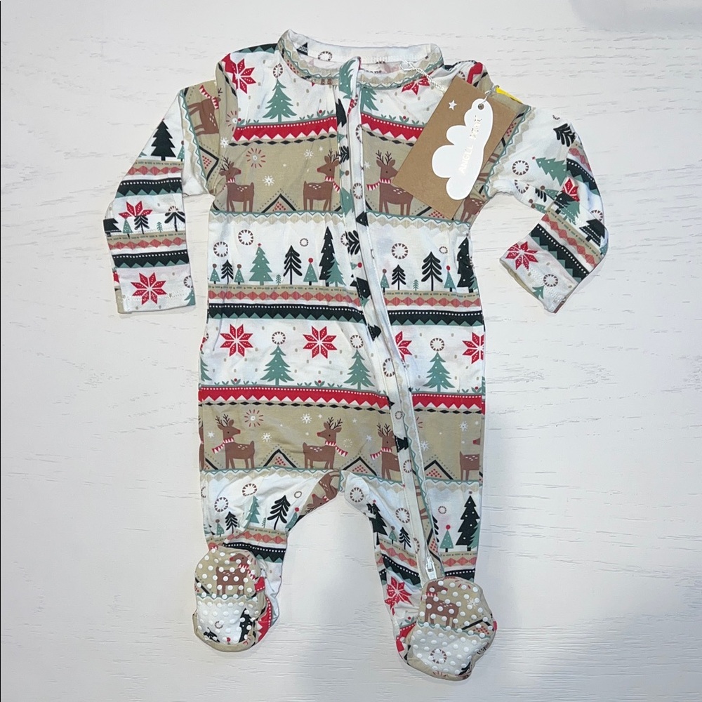 Angel Dear Reindeer and Snowflake Christmas Winter Footie Newborn 0-3 3-6 9-12